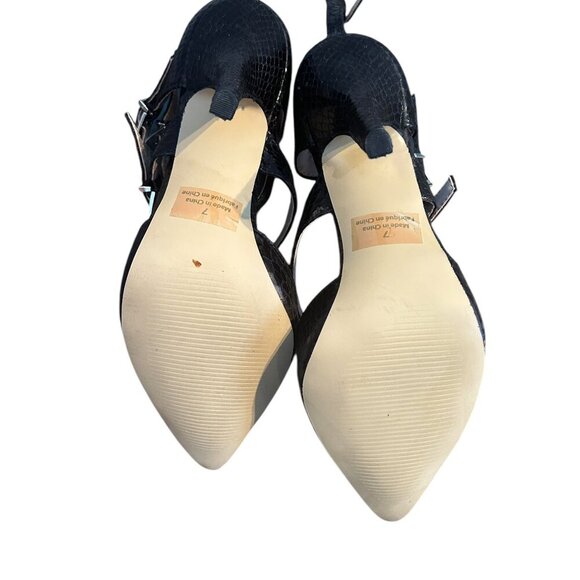 Sergio Bari Black Snakeskin Vegan Leather Heels Sz 7 Strappy Cocktail Stilettos‎ - Picture 5 of 8